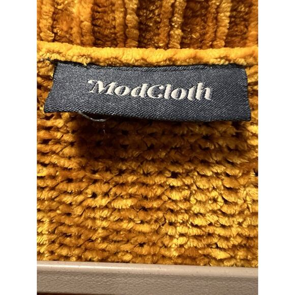ModCloth Chenille the Deal Cardigan Open Front Golden Yellow Women’s L - Picture 4 of 5